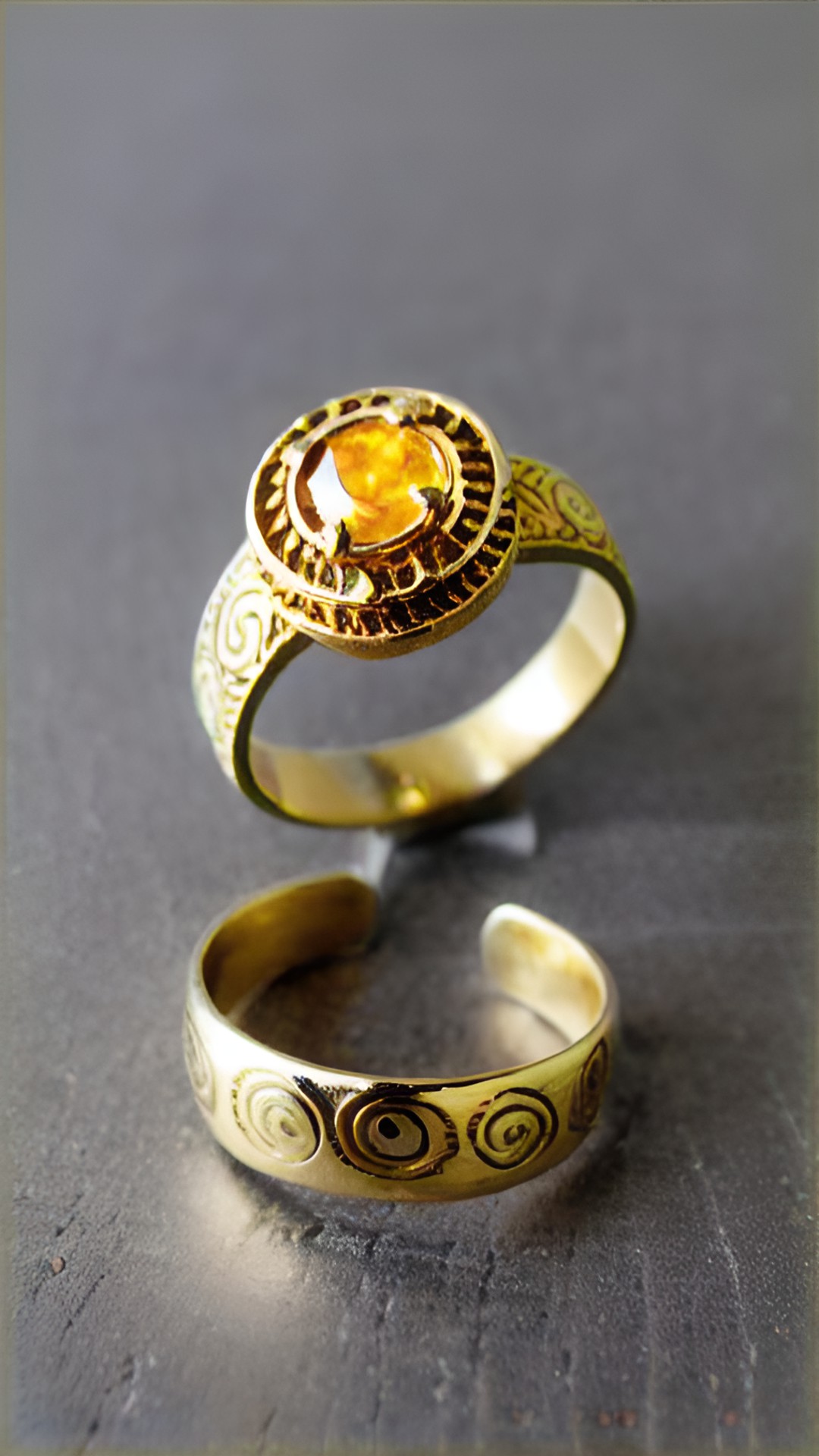 gold ring with a sun shaped sunstone on it preview