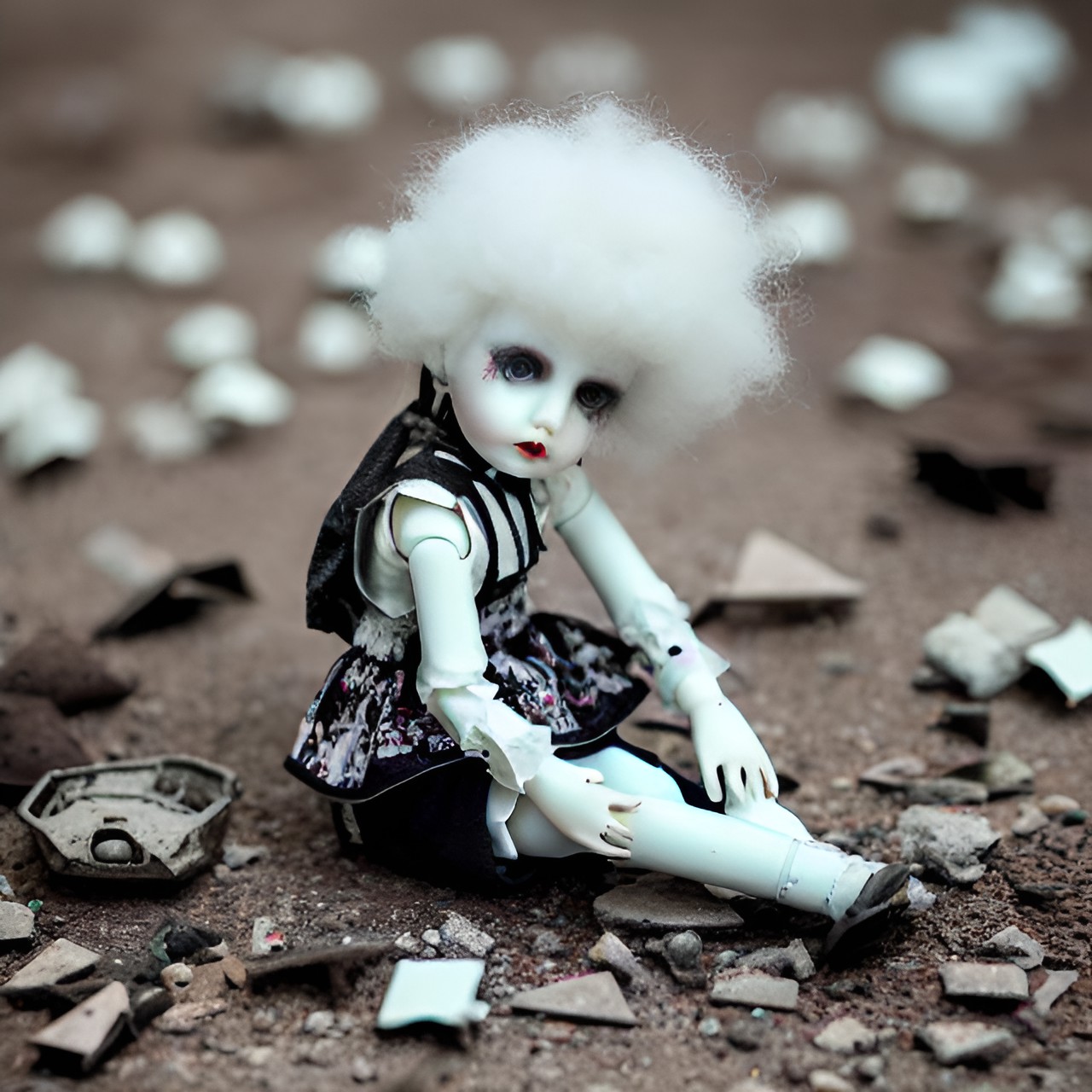 broken porcelain doll pieces abandoned in a dusty corner preview