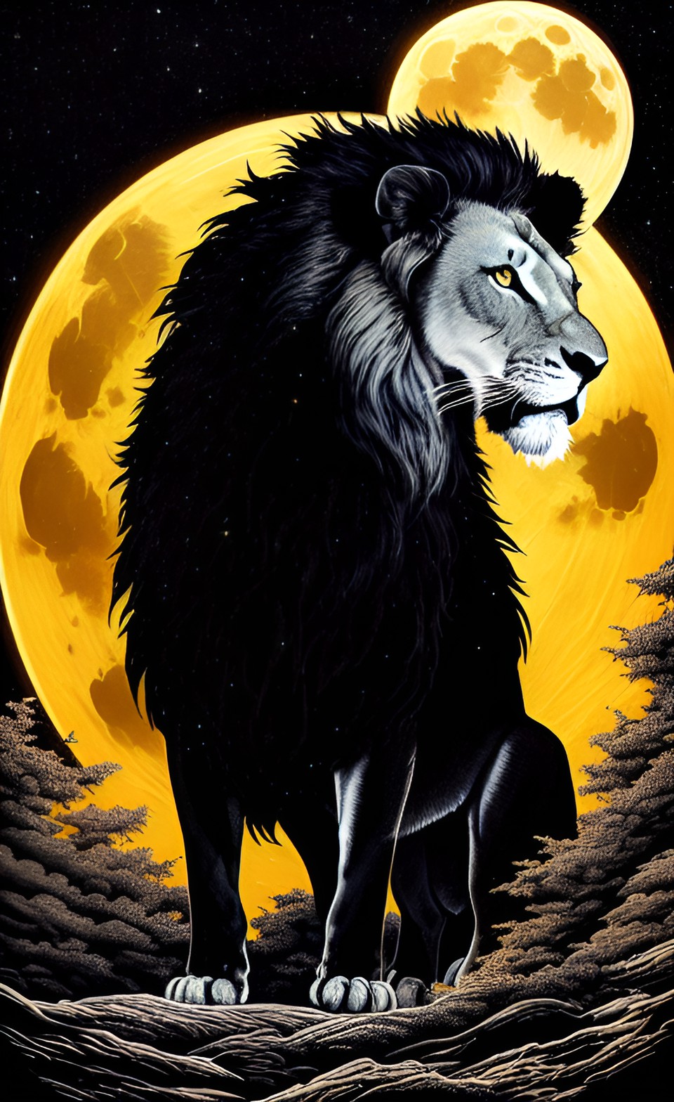 Midnight Lion - midnight lion, silhouette, infinity, full moon background, stars preview