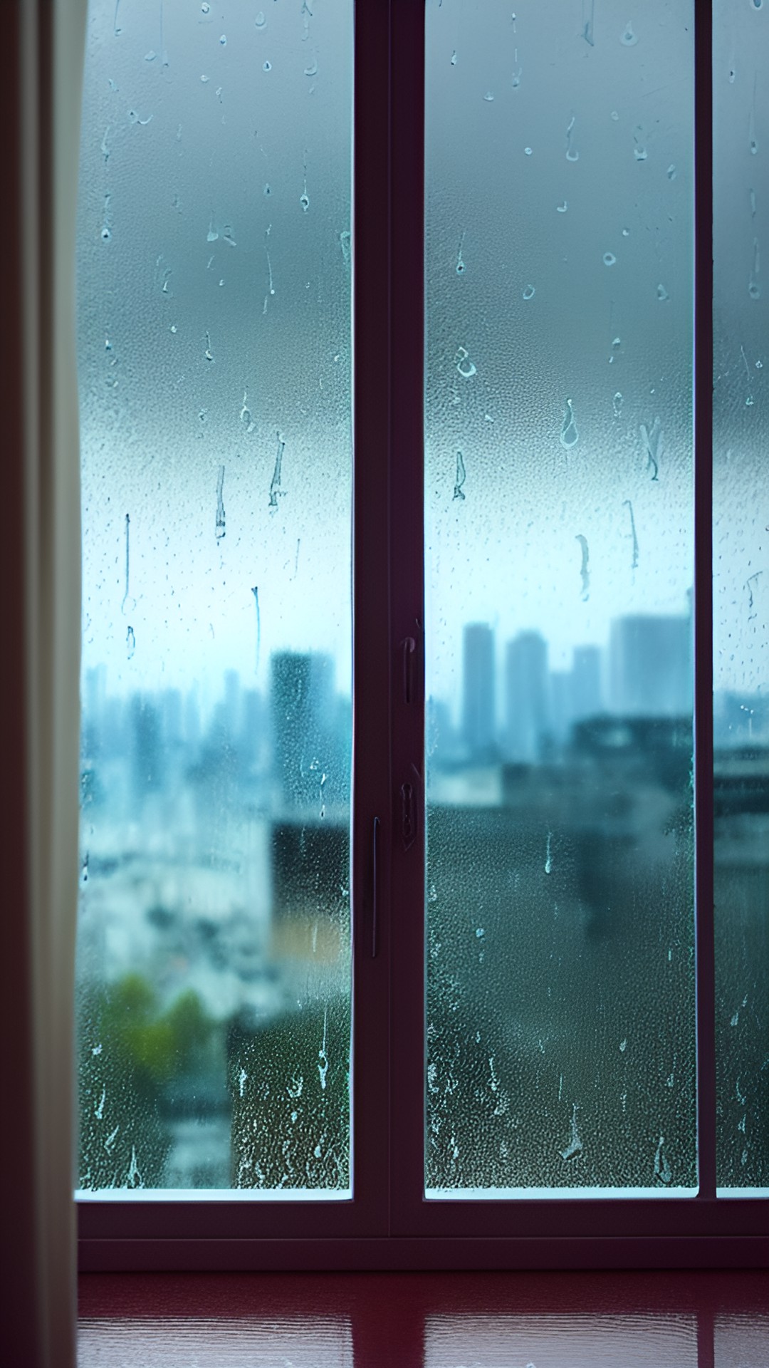 rain on the window looking out over the city preview