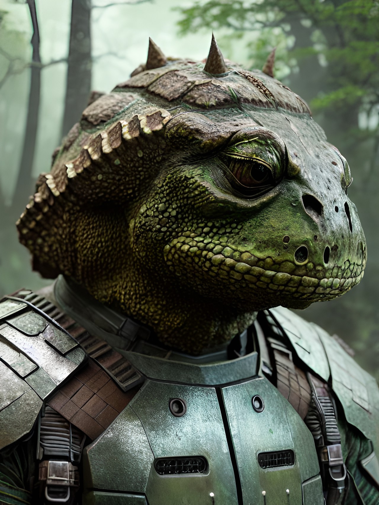 mutant turtleman - mutant snapping turtle man hybrid, wearing rusty armour, emerging from a misty swamp preview