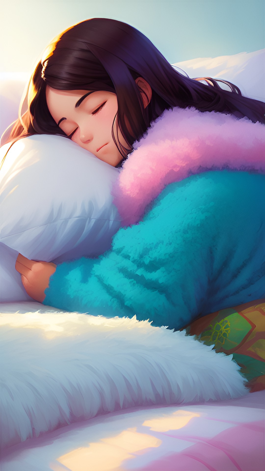 sleeping with many fluffy comfy blankets and pillows preview