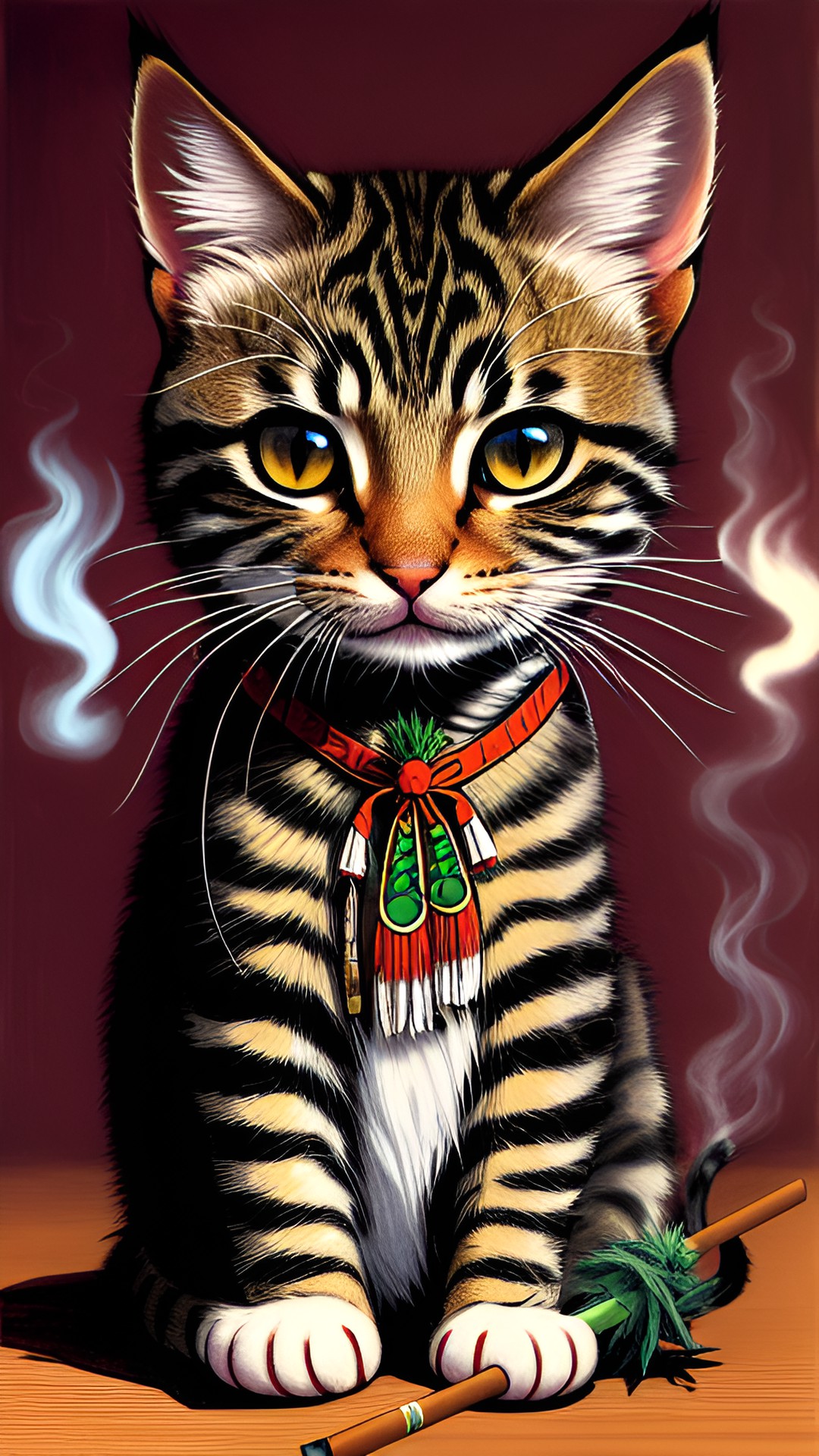 native american kitten smoking a marijuana joint preview