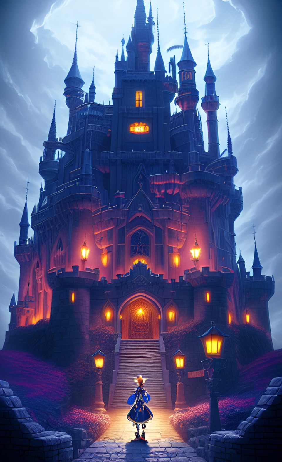 kingdom hearts hollow bastion castle, 8k, extreme intricate detail, hyperreal, excellent composition, dark magic, fix face, fix hands, fix eyes, fix mouth, fix nose, sharp focus, preview