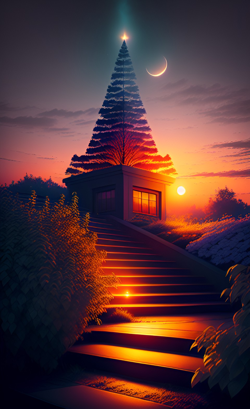 steps, sunset - atmospheric stairway to heaven and garden of eden, sunset preview