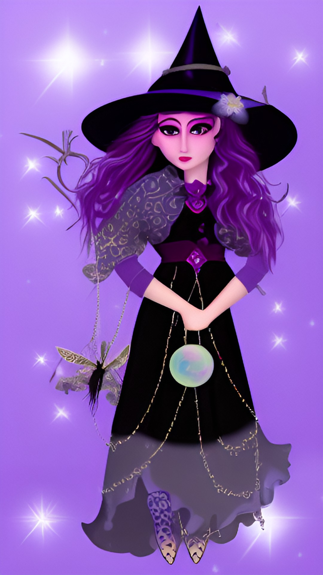 Chaos witch art - purple and periwinkle witch preview