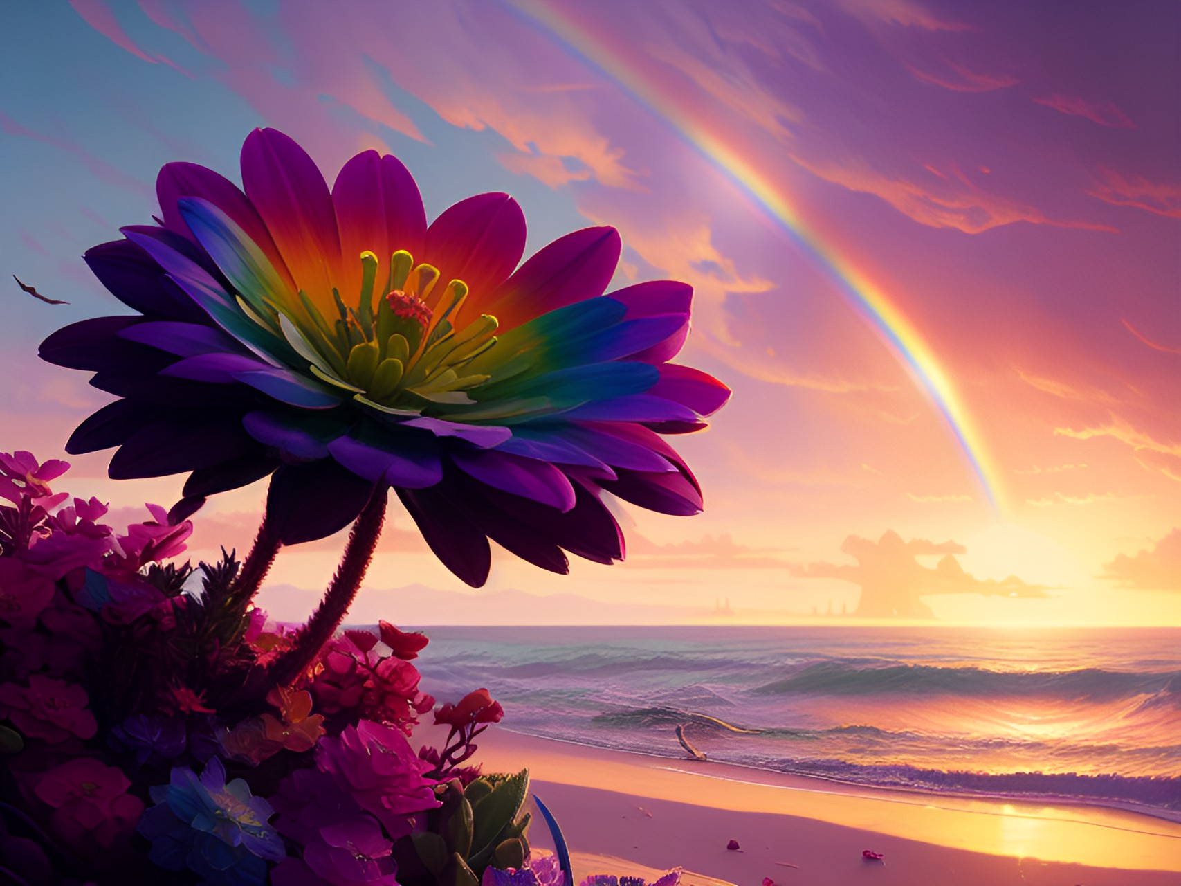 rainbow flower at beach preview