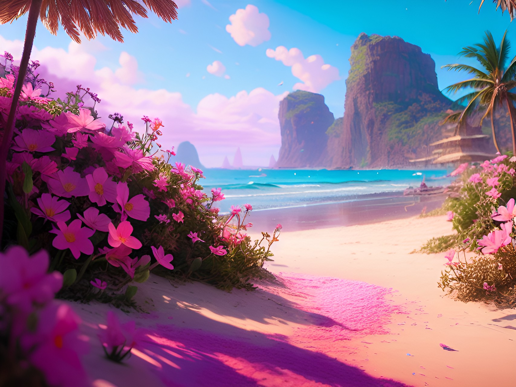 pink flowers on a beach preview