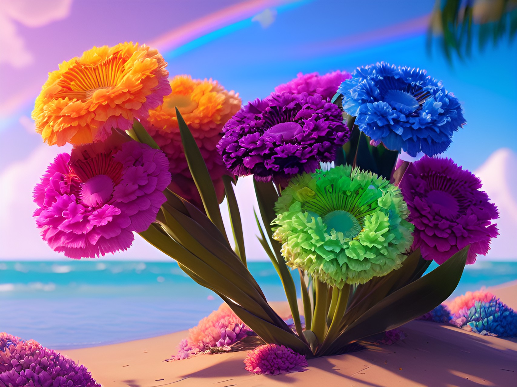 rainbow flowers on a beach preview