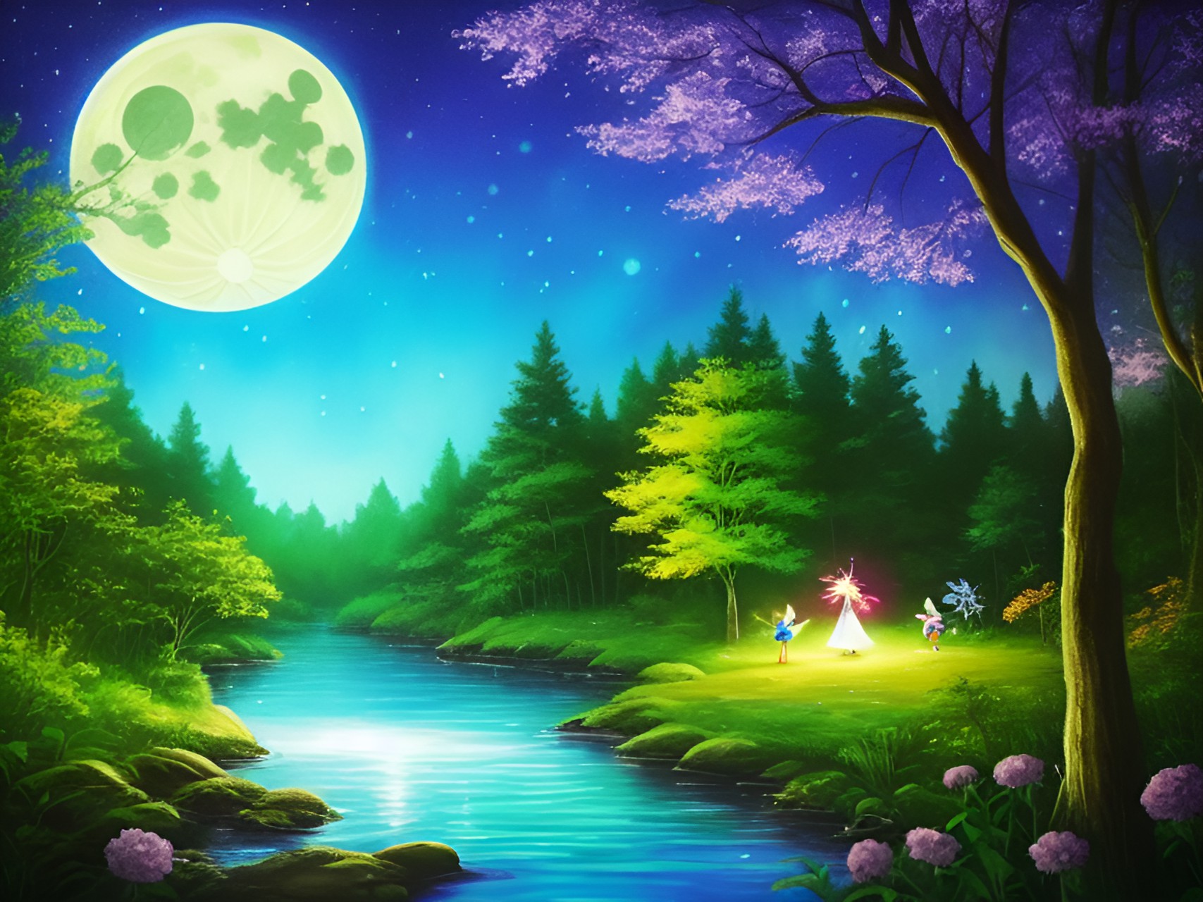 mid summer,in the deep forest,dancing fairies,under the moonlight preview