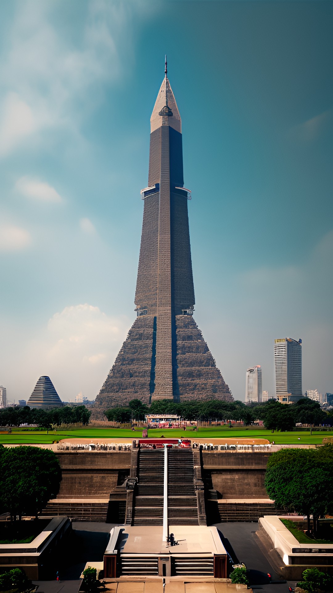 monas tower monument and giza pyramid in another world preview