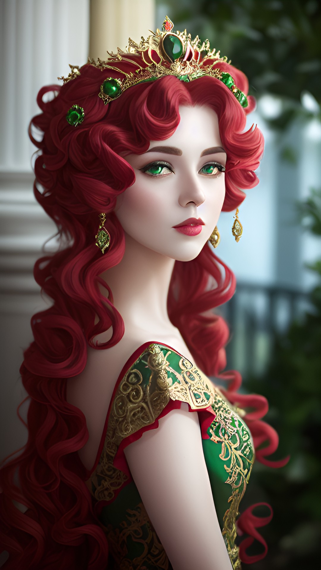 the empress, fantasy, red curly hair, green gown preview