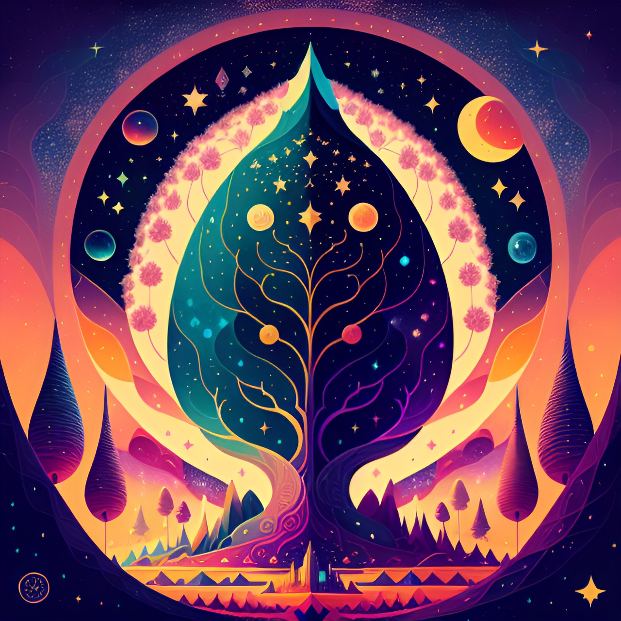 yggdrasil, the tree of life. space and galaxies in the background. mystical art. preview