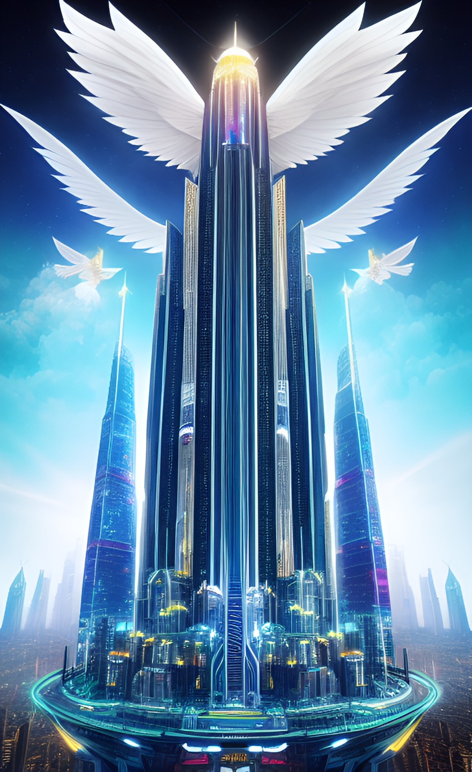 futuristic city with angels preview