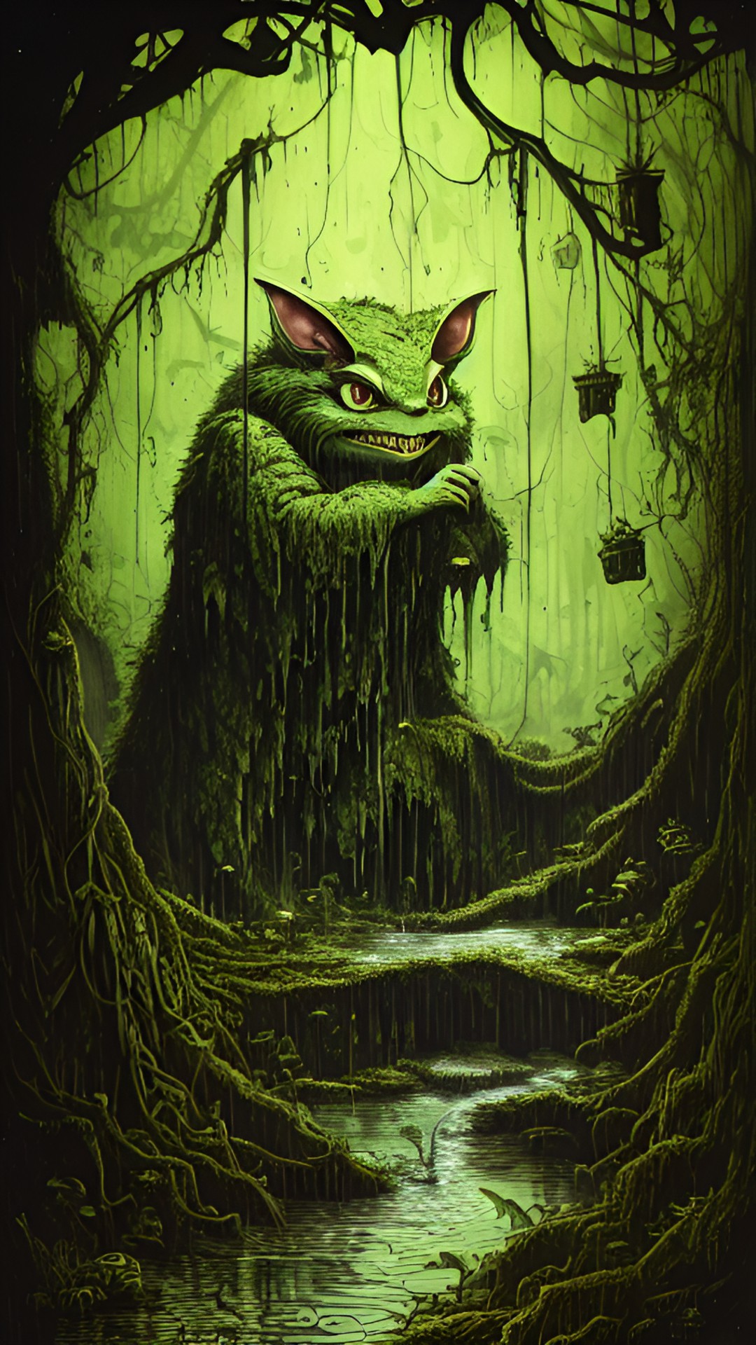 Gremlin - gremlin in a swamp  cave, vines, dripping slime preview