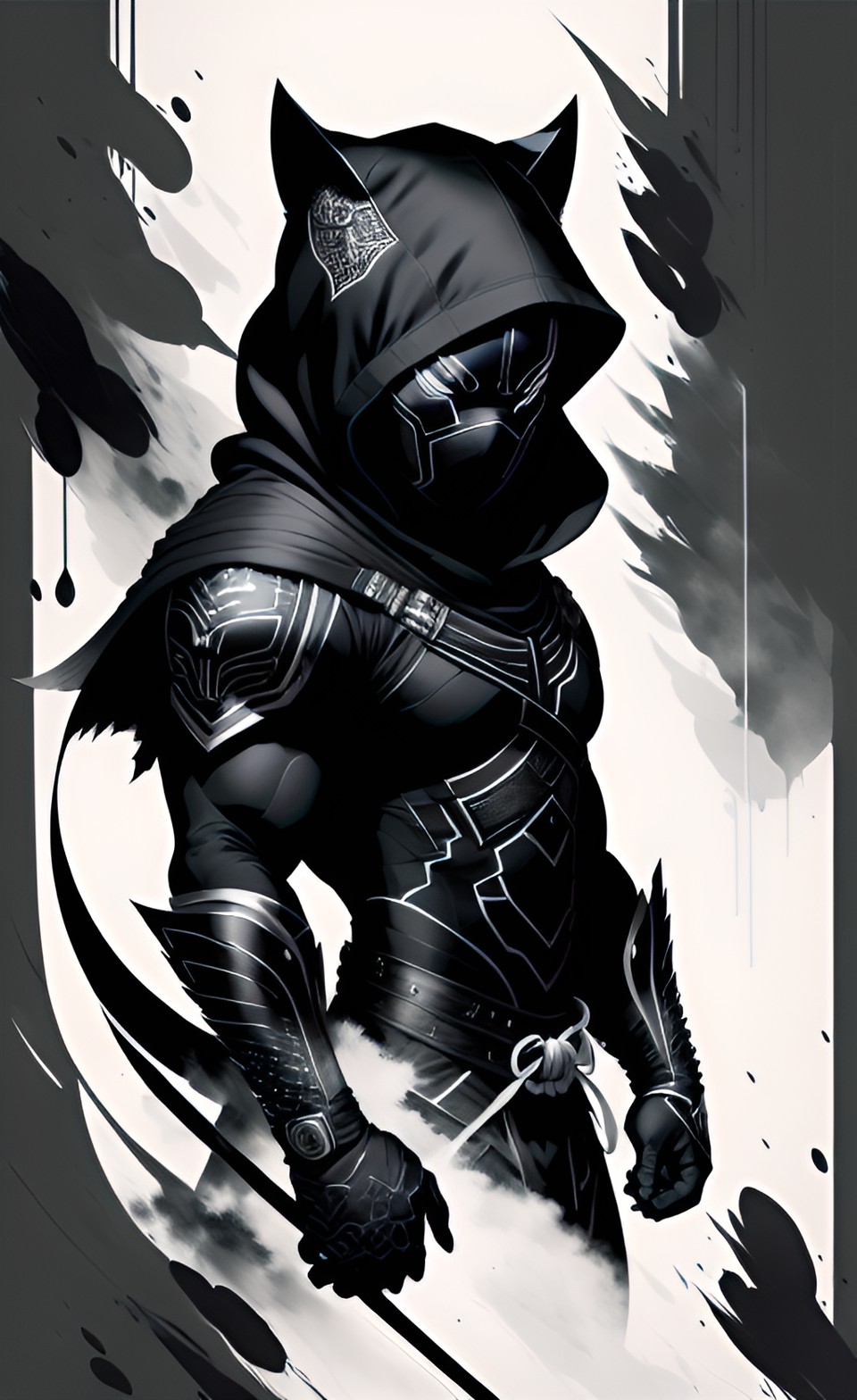 black panther as a ninja, ninja themed black panther, katanas, hooded cowl, chinese, preview