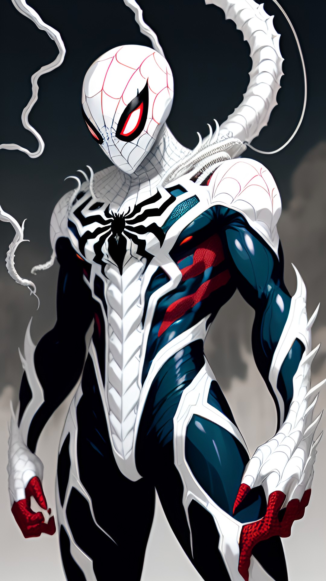 The Anti-Spider - spider-man fused with the white alien symbiote, anti-venom, with goopy tentacles on his back and arms preview