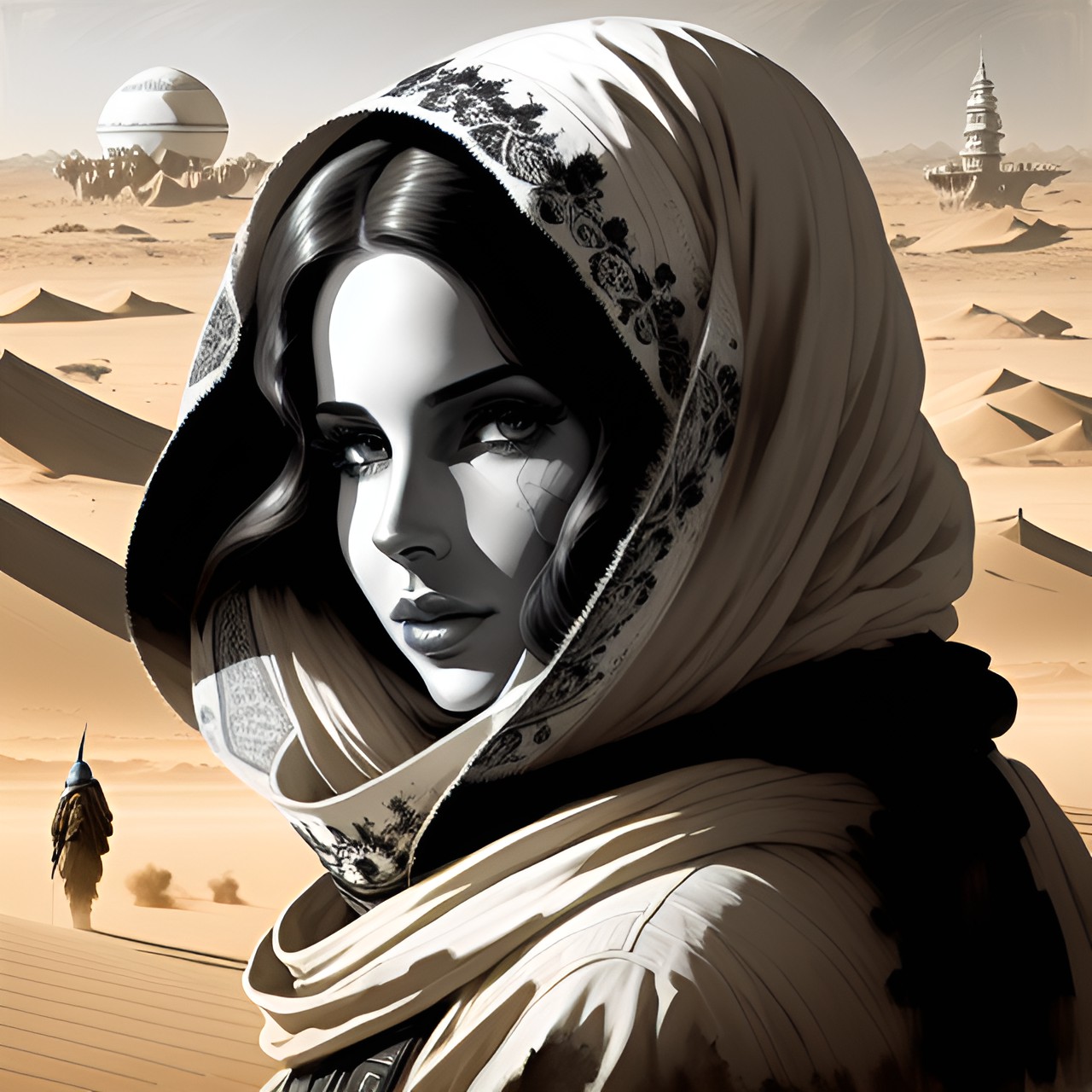 lana del rey with obi wan kenobi on tatooine. preview