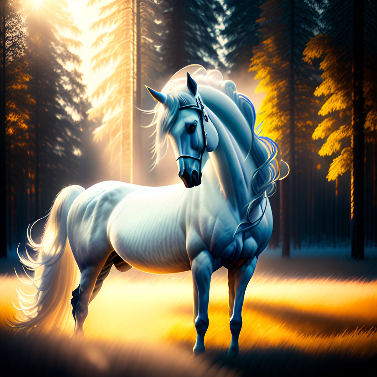 white pegasus grazing in a sunlit clearing, hyperrealistic, hyperdetalized, 32k —s 750 preview