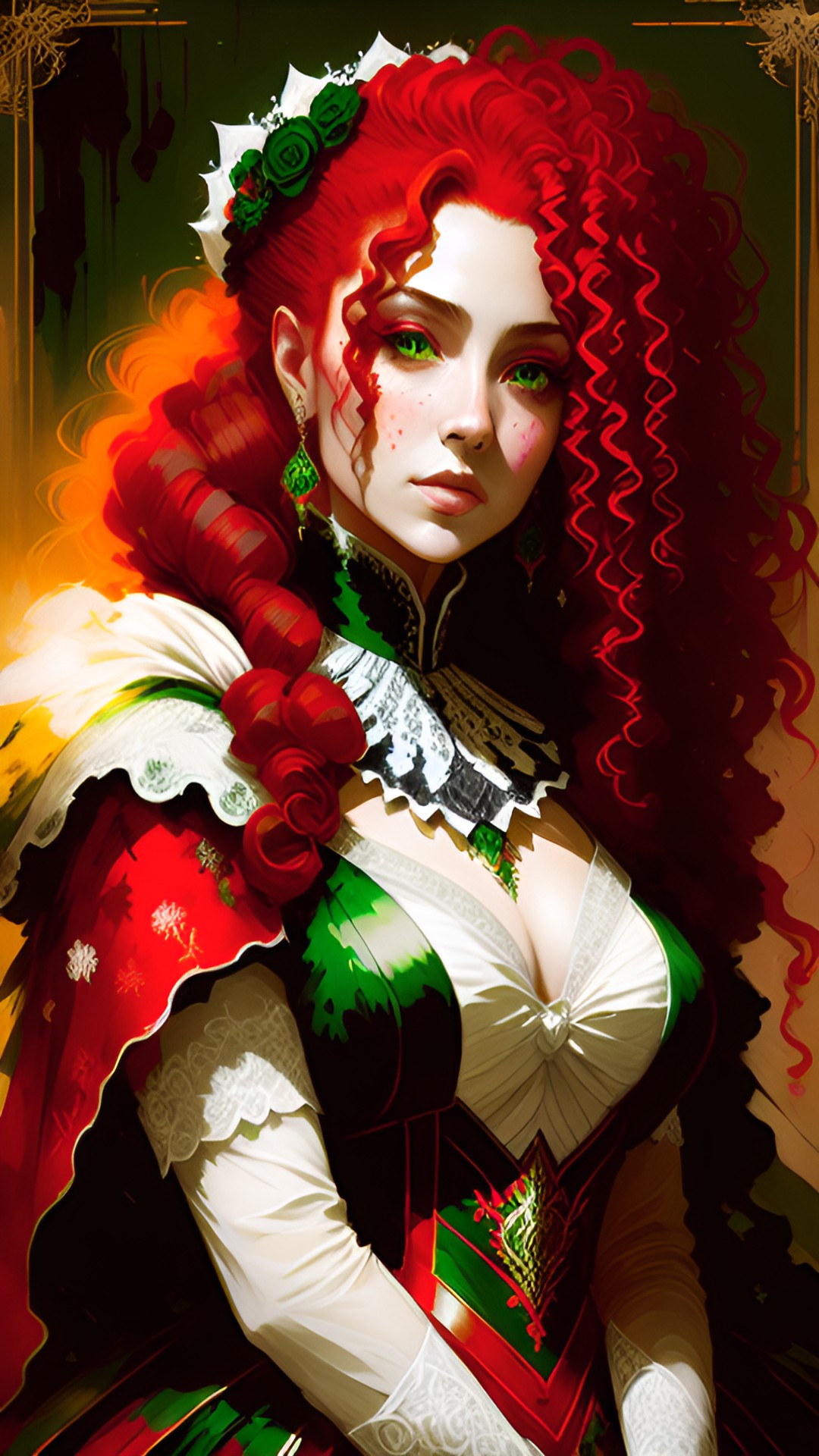 the empress, fantasy, red curly hair, green gown preview