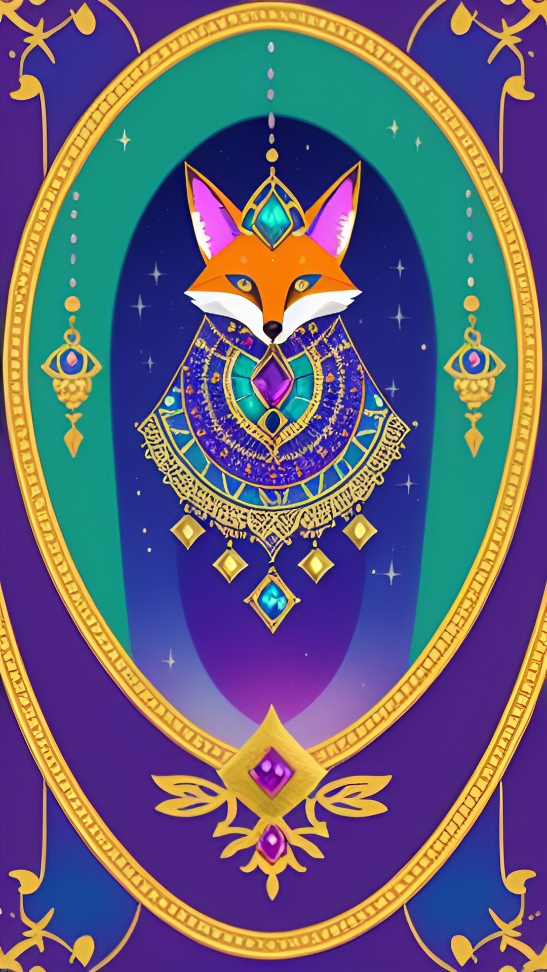 fortuneteller fox stylized jewel tones preview