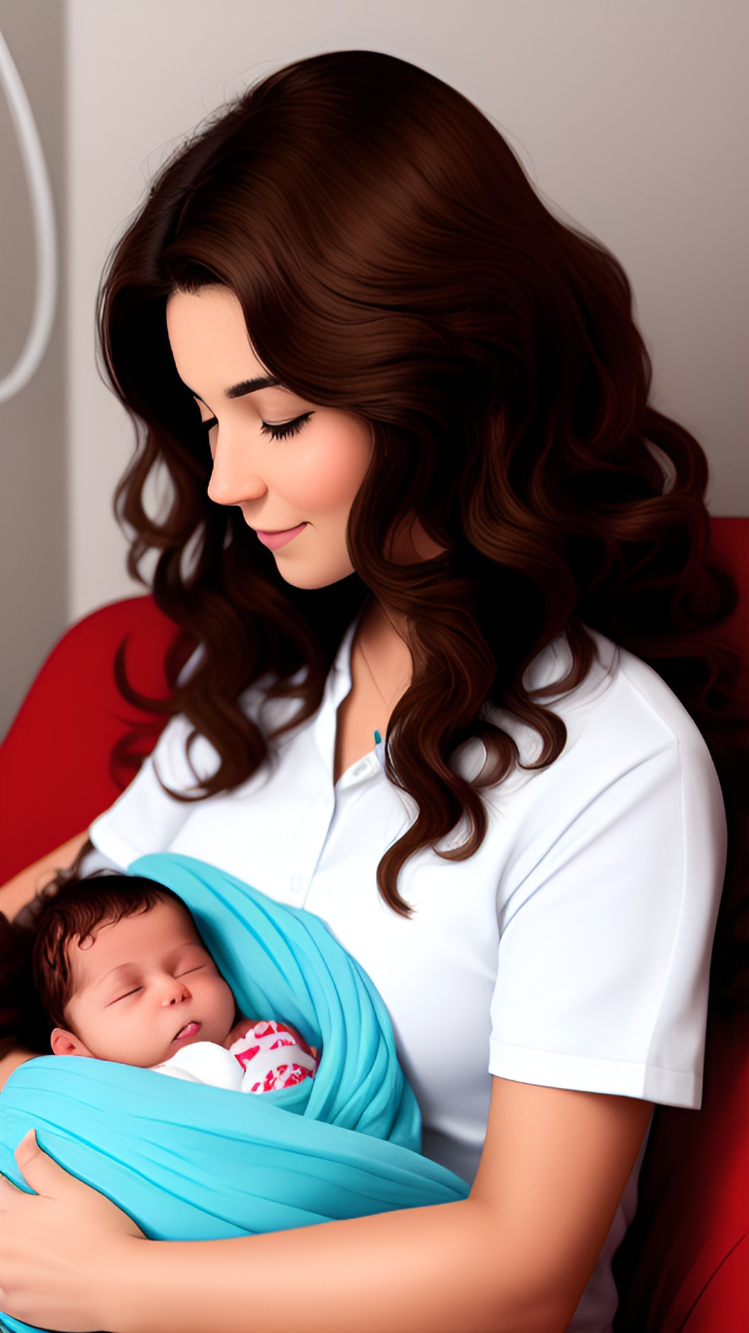 a woman with wavy brown hair during her birth preview