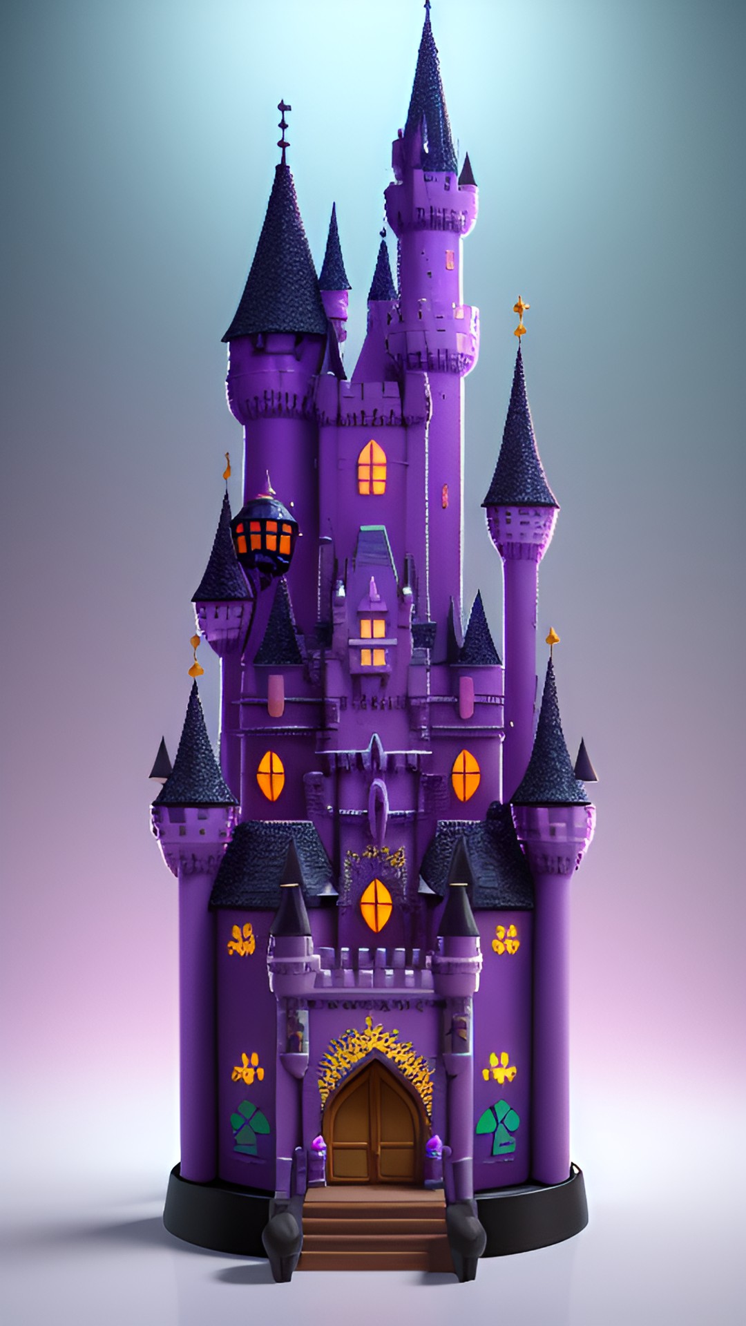 🏰🧳🦇🧼 - a spooky castle towering over a suitcase filled with bat decorations, while being cleaned with a bubbly soap and a glittery sponge." preview