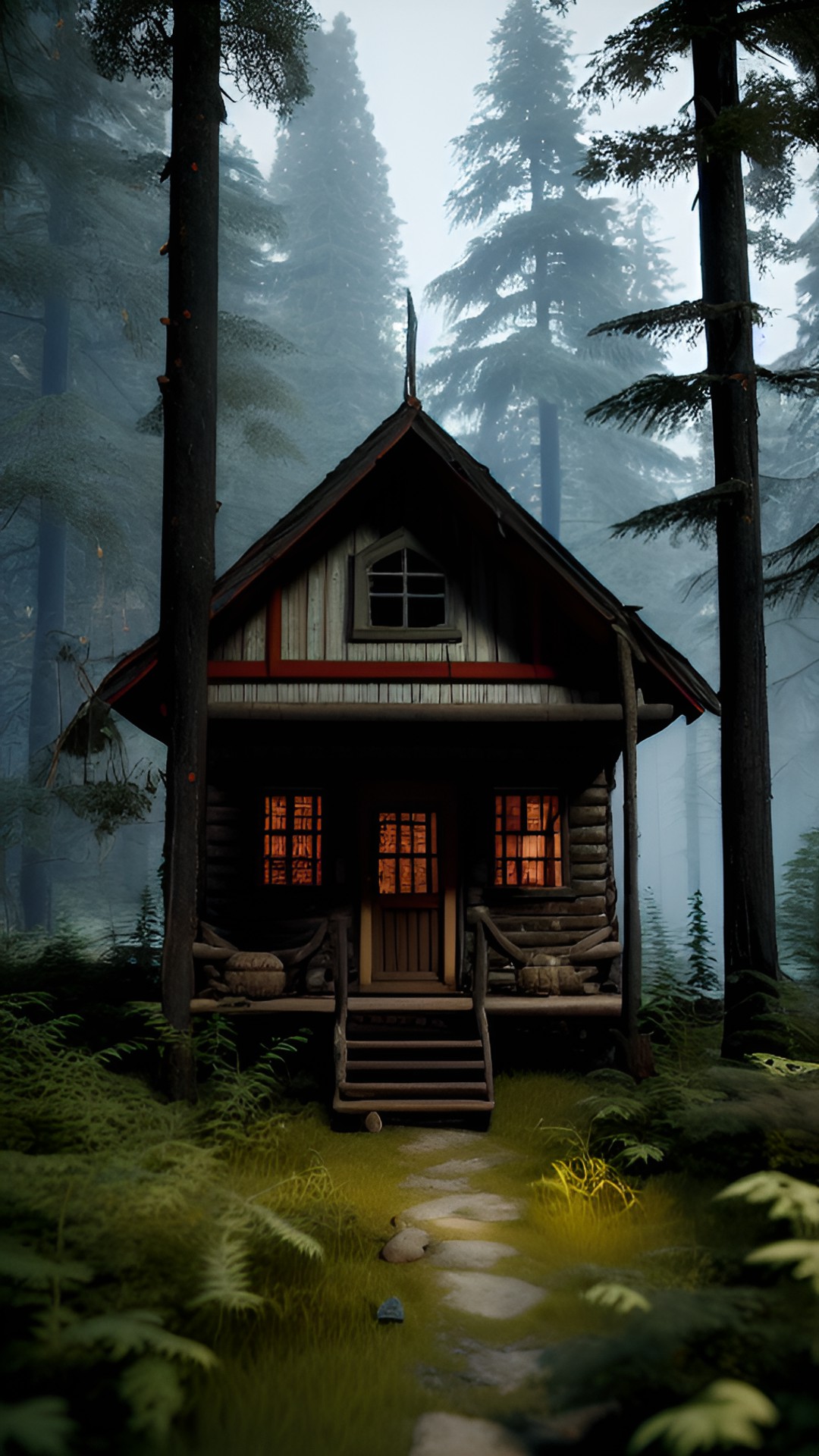 abandoned hut in the forest, dark fir trees, scary forest, outlandish animals, 3d render, pixar, octane, lumer light, clear focus, 16k, iso 400 preview