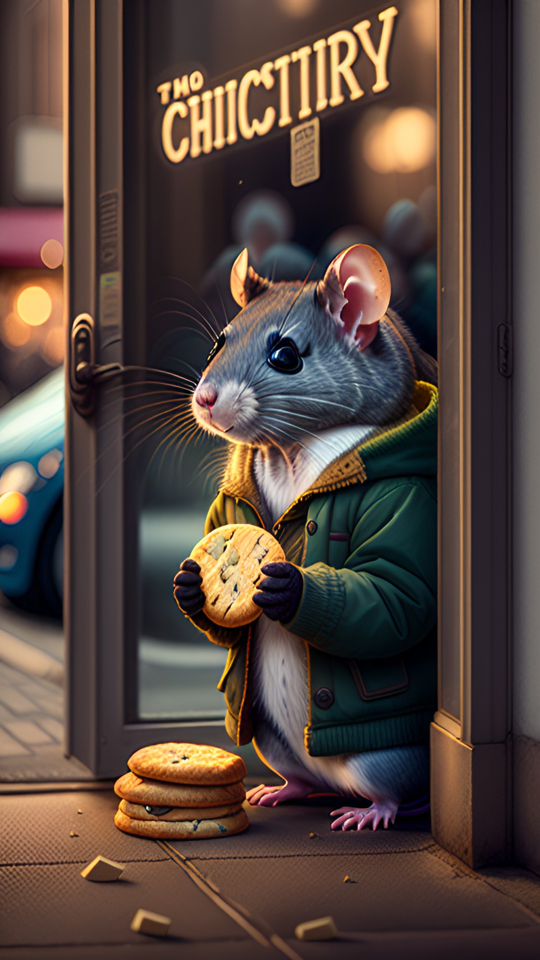 rats in the city at a bakery eating cookies preview