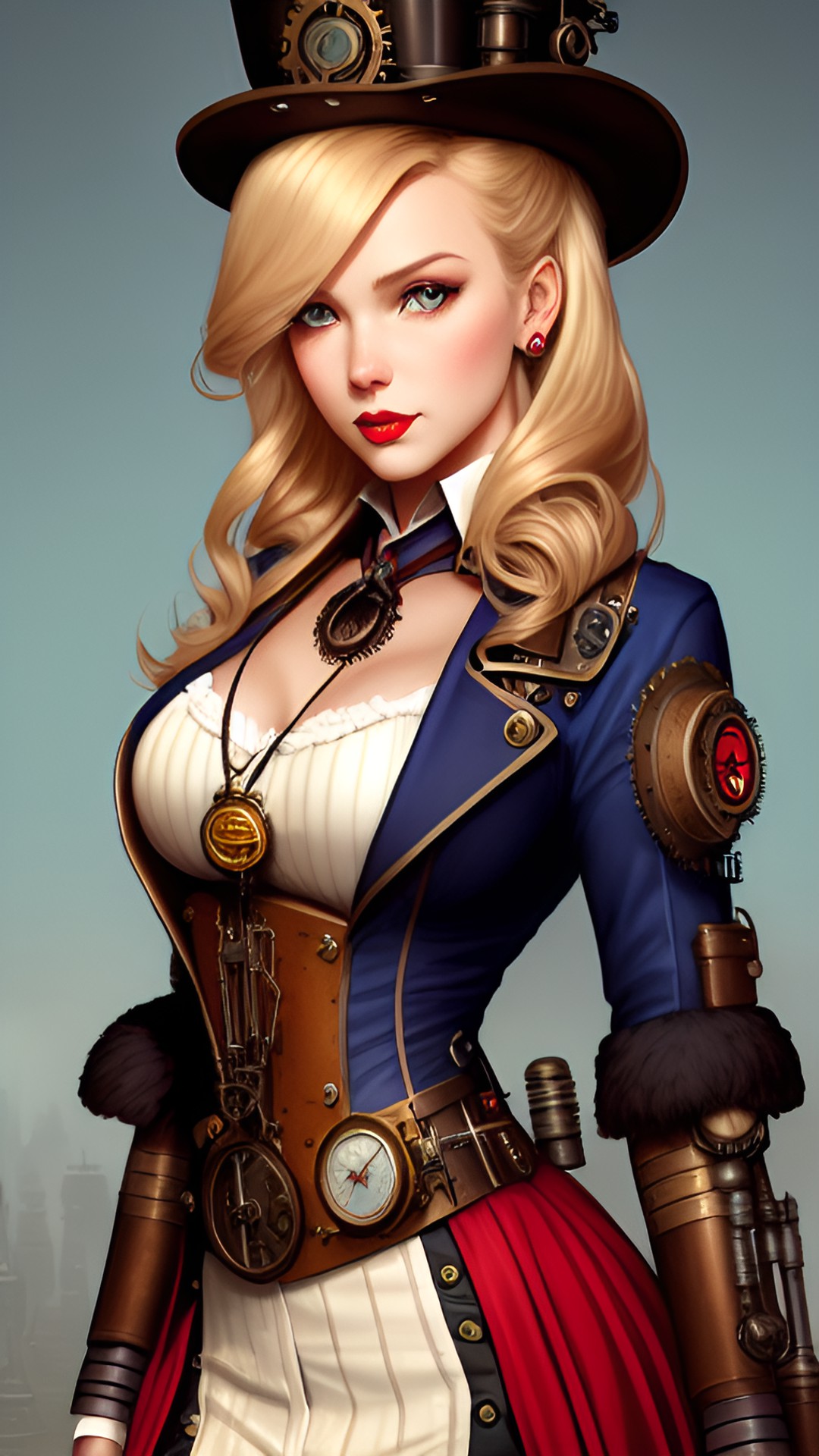 artstation, wlop, alicia agneson, woman, blonde, blue eyes, red lips preview