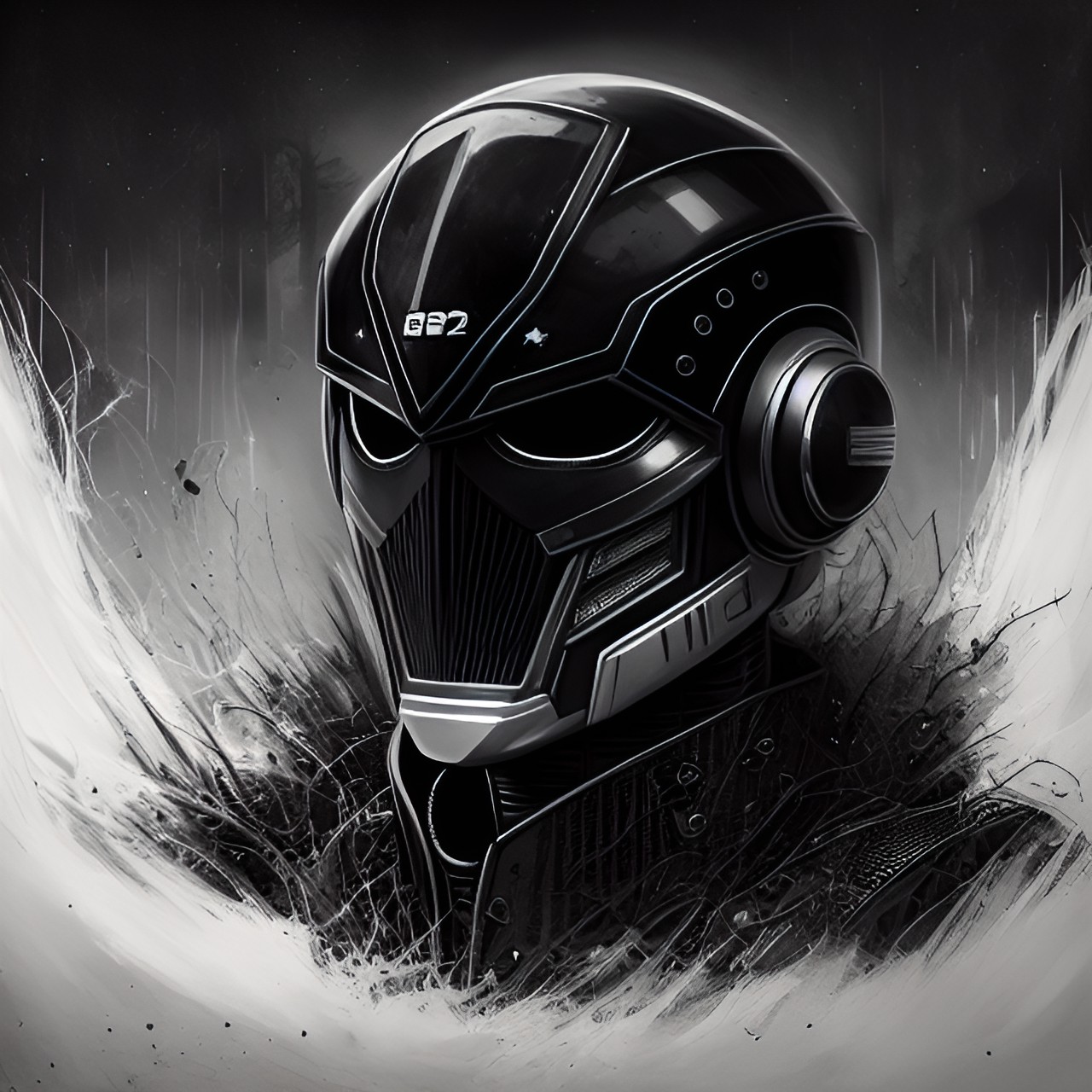 Officer Borg - black and white, dark robot cop in the style of hr geiger preview