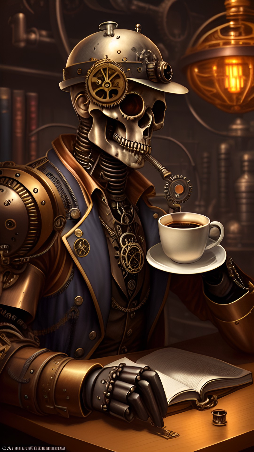 A Dapper Gentleman - iron skeleton drinking a cup of coffee preview