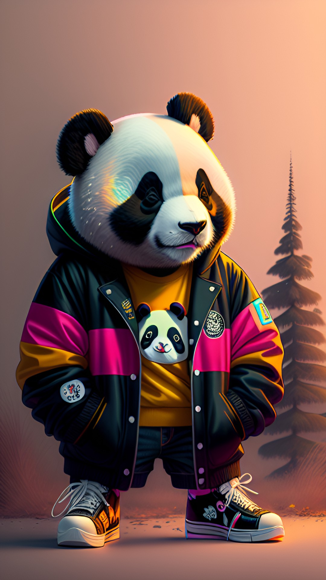 cool cartoon panda wearing hip 90’s clothes preview