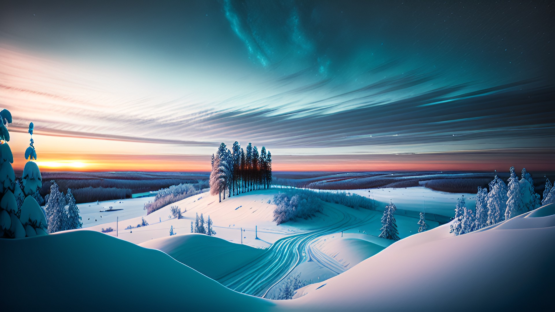 ‍ - snowy terrain, really blue sky, point of view, rural preview