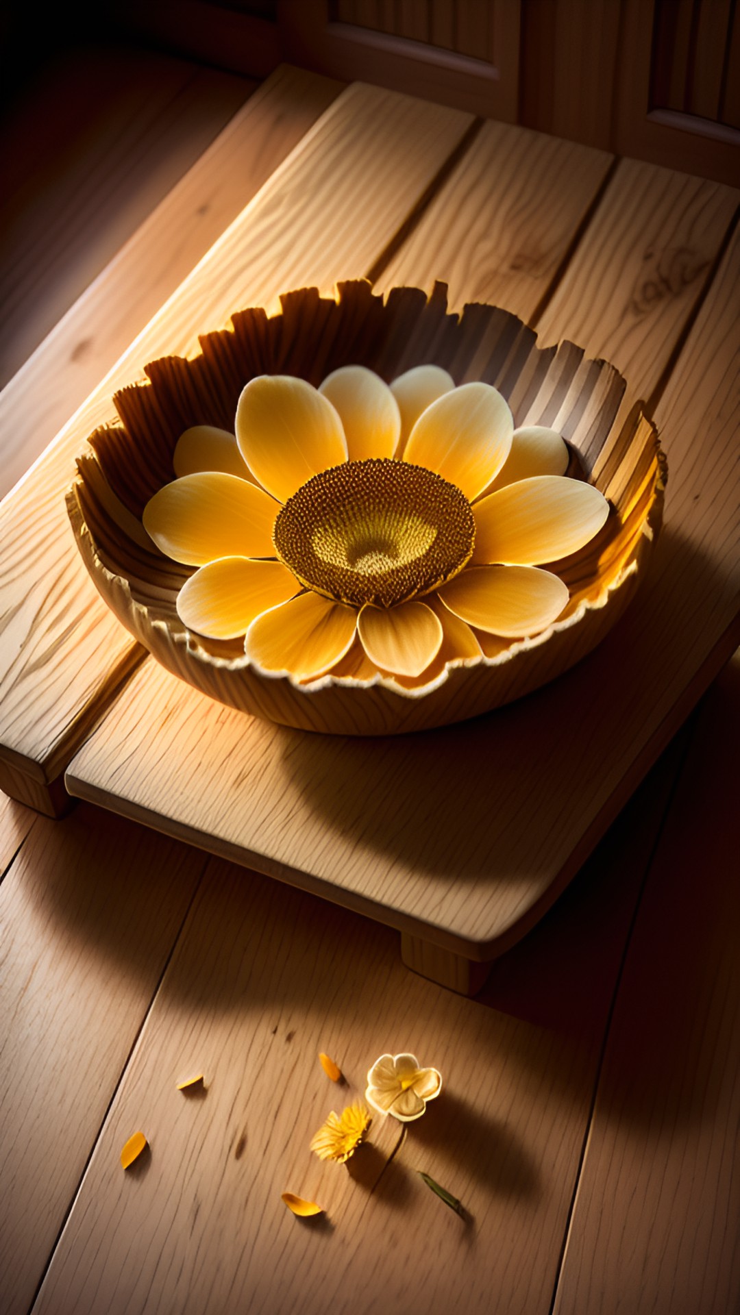 raw honey comb on a oak wood table with flower petals laying beside it preview