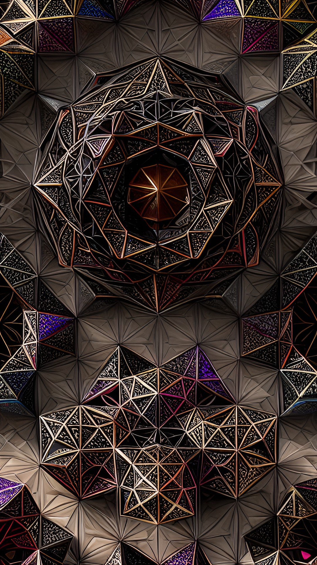 phone wallpaper panorama, platonic solids fractal, sacred geometry, high detail, 8 k, hyper realism, dark, black on black, rainbow highlights… artstation, over the top, primary black, ultimate shadows preview