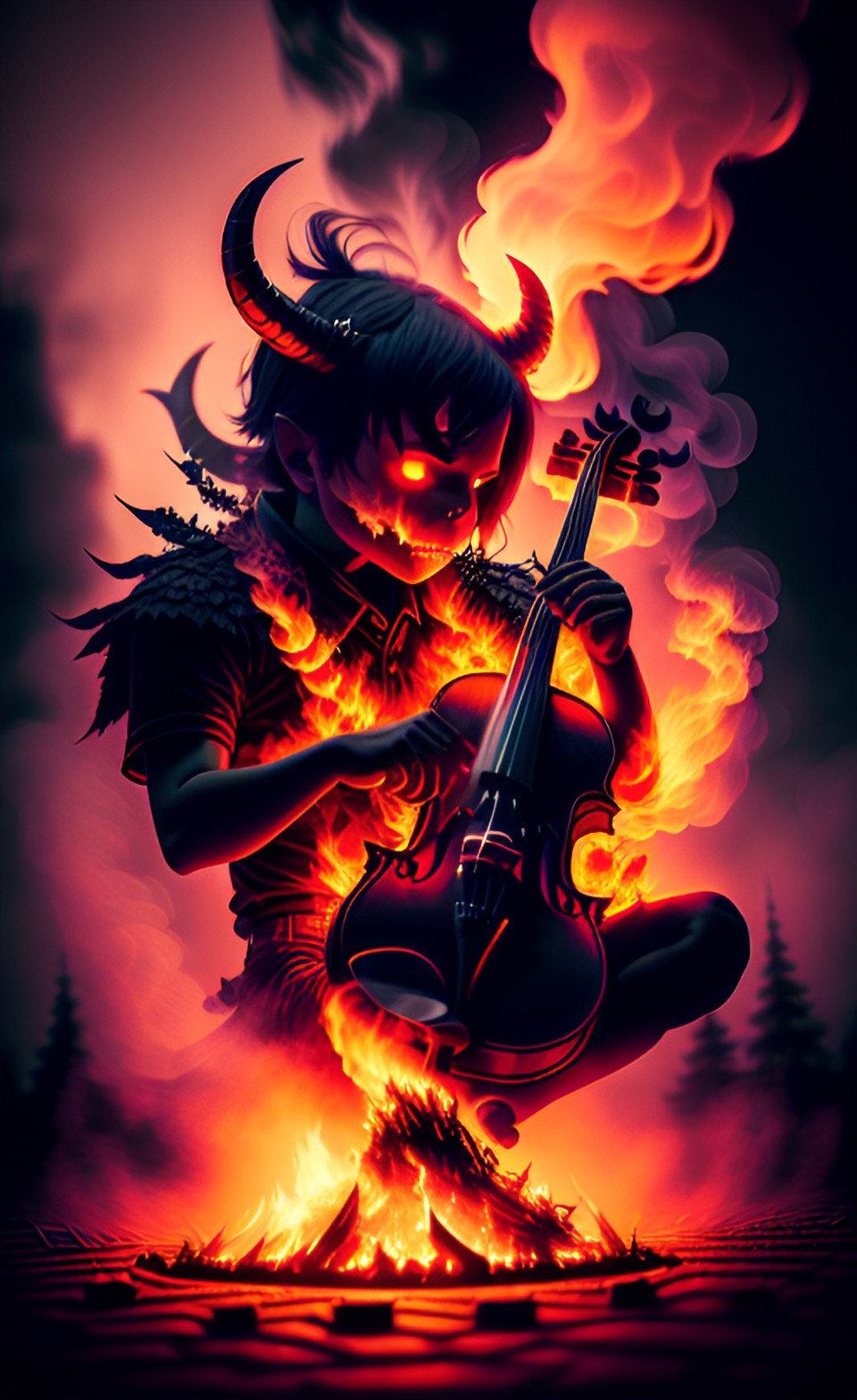 demon playing violin on fire preview