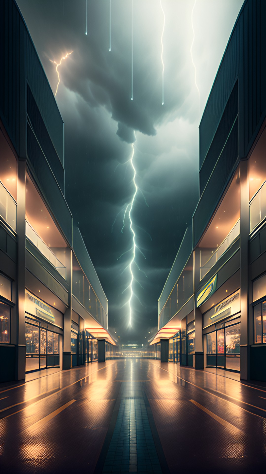 empty mall, raining, lightnings preview