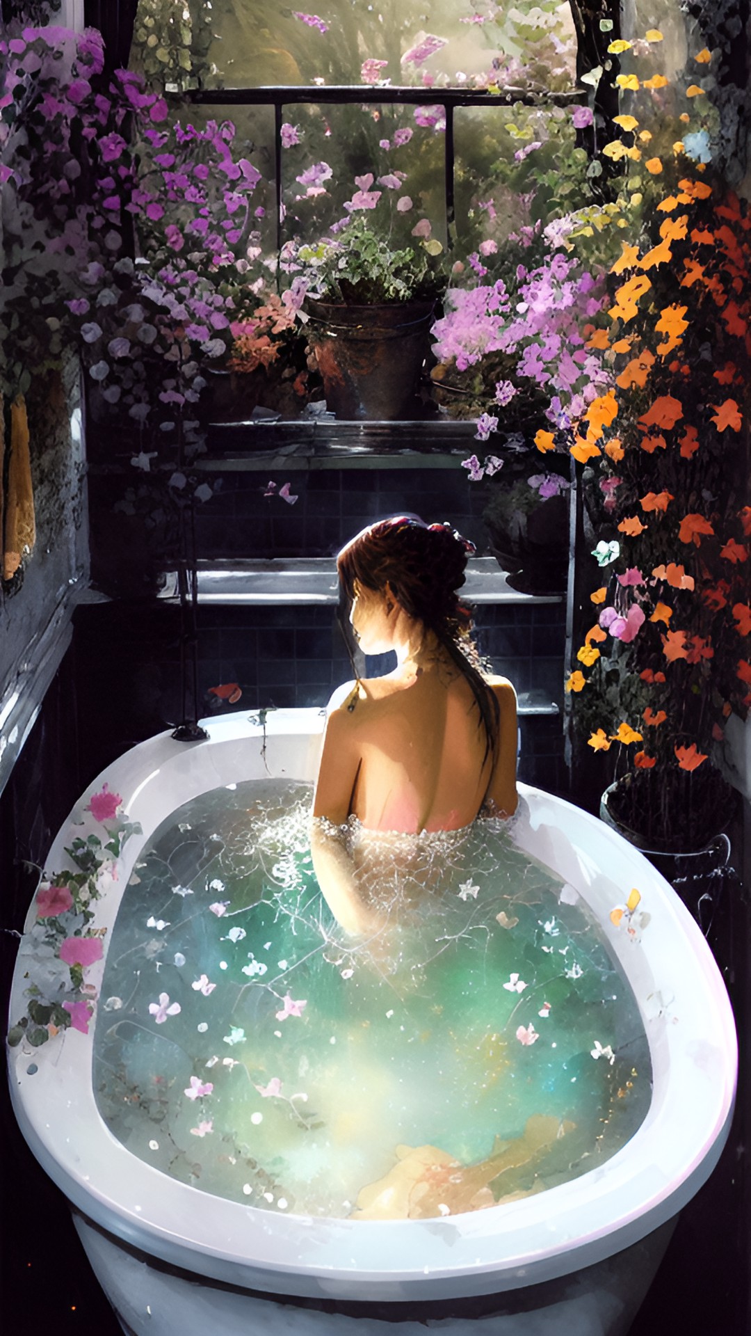 woman in bathtub with flowers preview