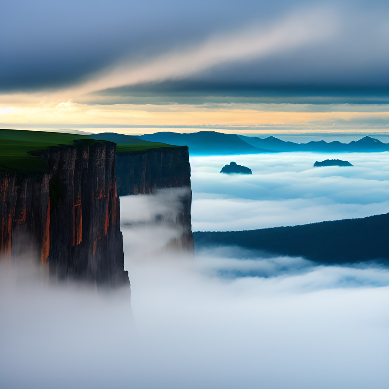 cliffs in the clouds - cliffs in the clouds, towering high above a misty landscape. the jagged peaks are shrouded in mist, and the sky is a riot of colors. a stunning vista! preview