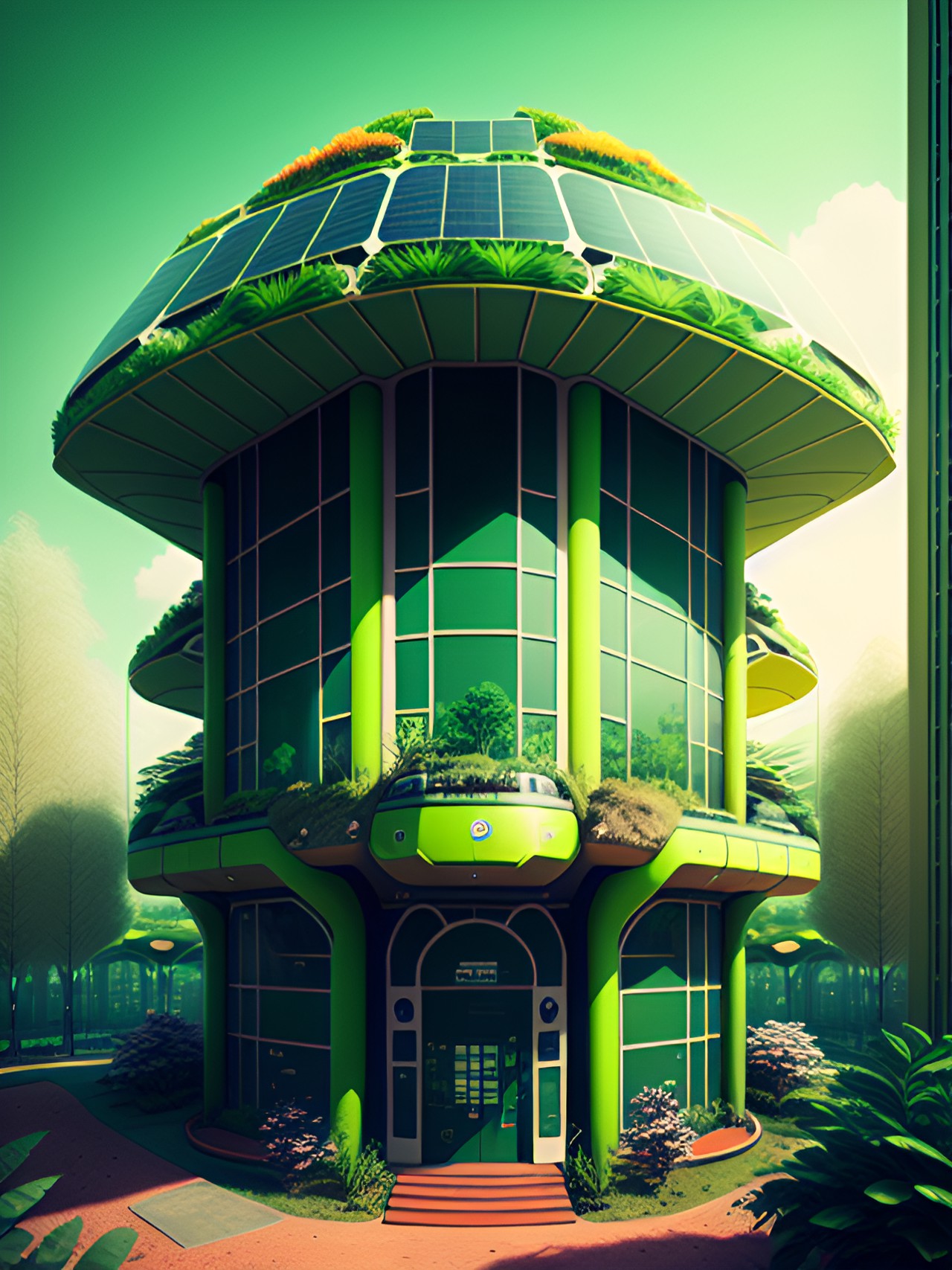 solarpunk building nature natural green futuristic preview