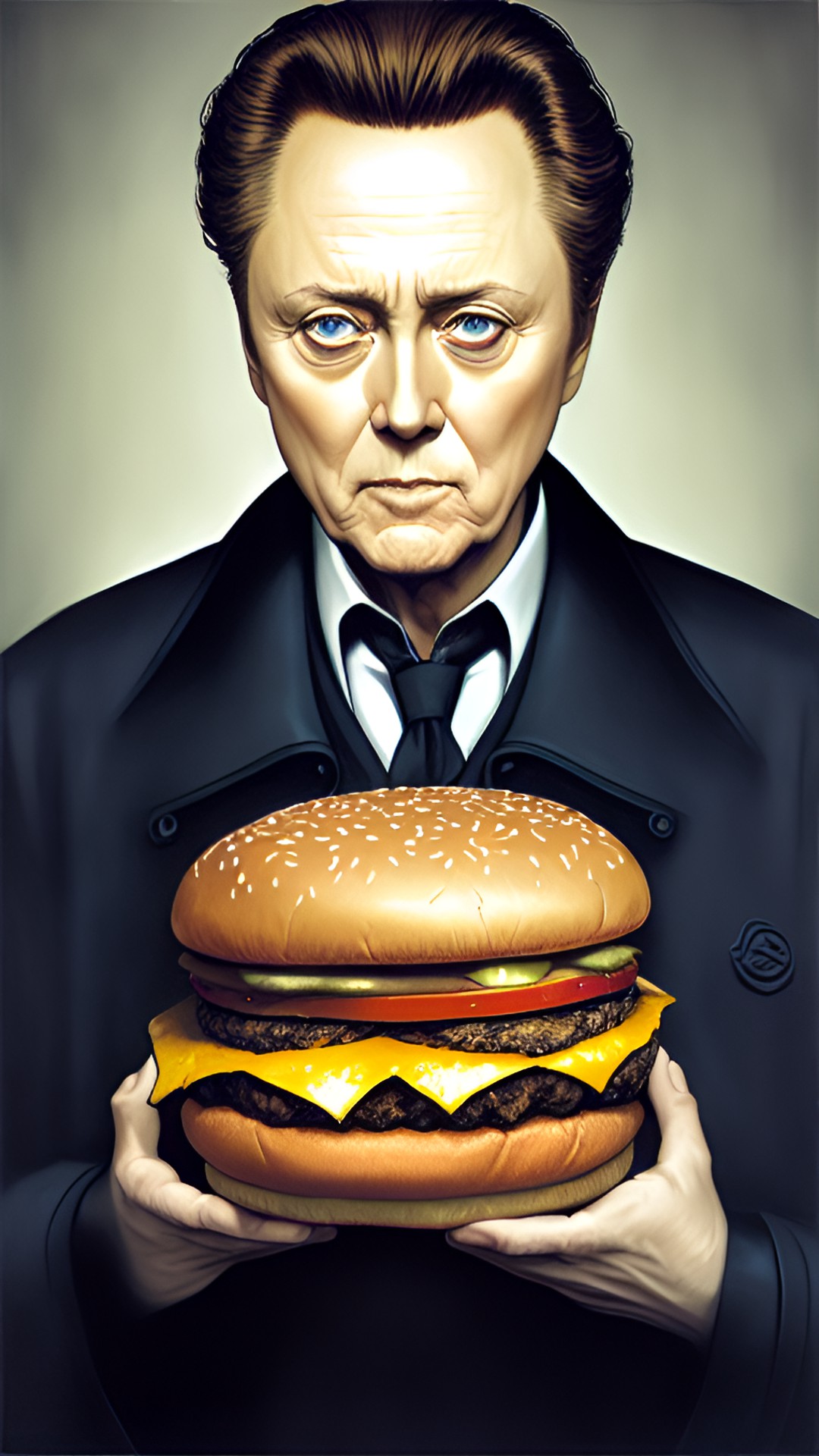 christopher walken enjoying a cheeseburger. preview