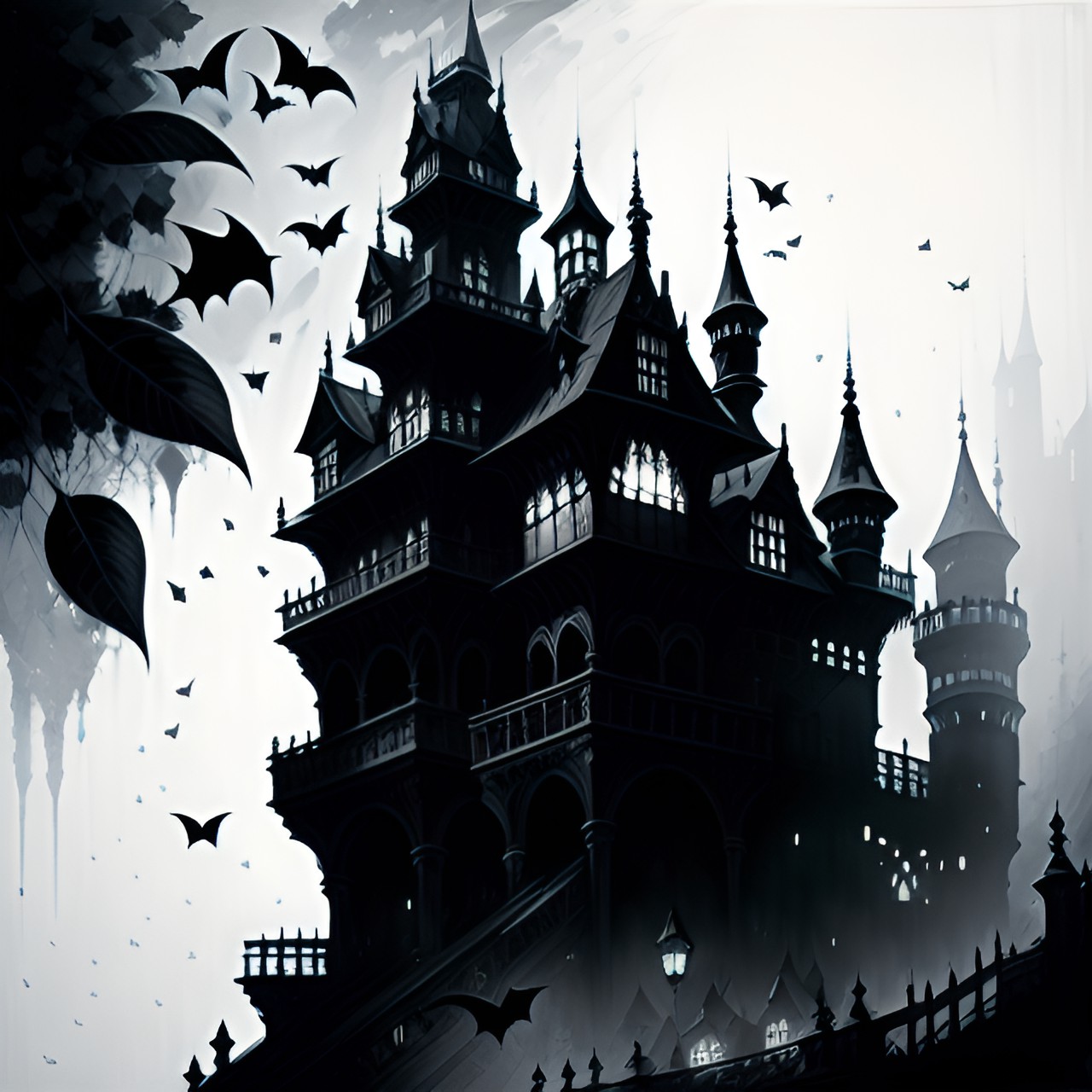 castle and bats at night by escher preview