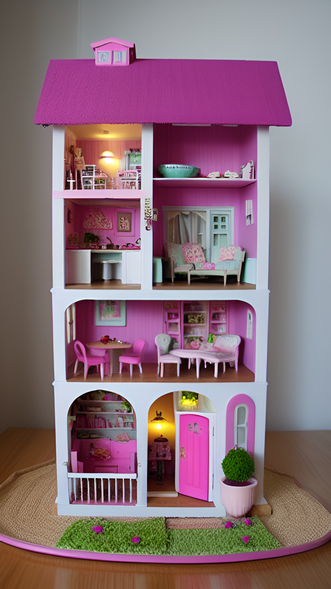 dollhouse cute - cute dollhouse with pink walls and flower details. the miniature furniture is arranged perfectly, with tiny books and teacups on the shelves. it's a tiny dream home! preview