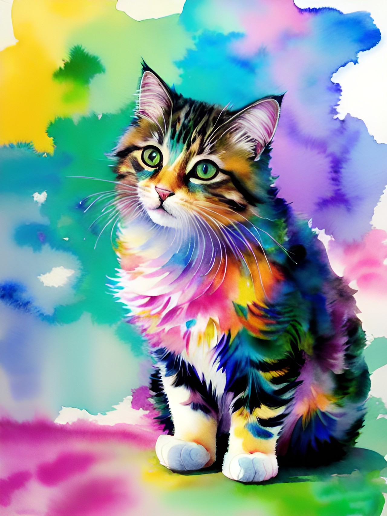 fluffy floral colorful cat preview