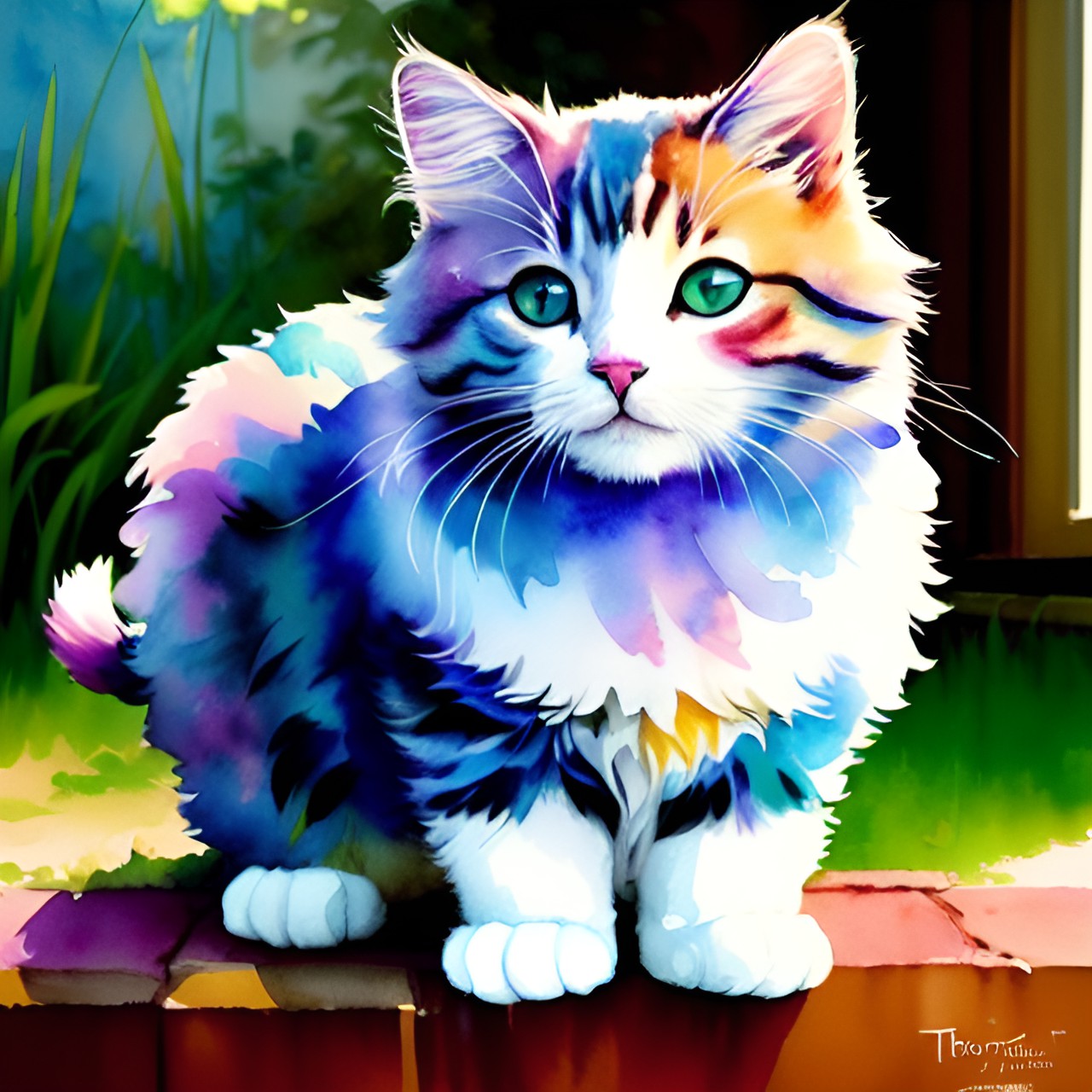 fluffy floral colorful cat preview