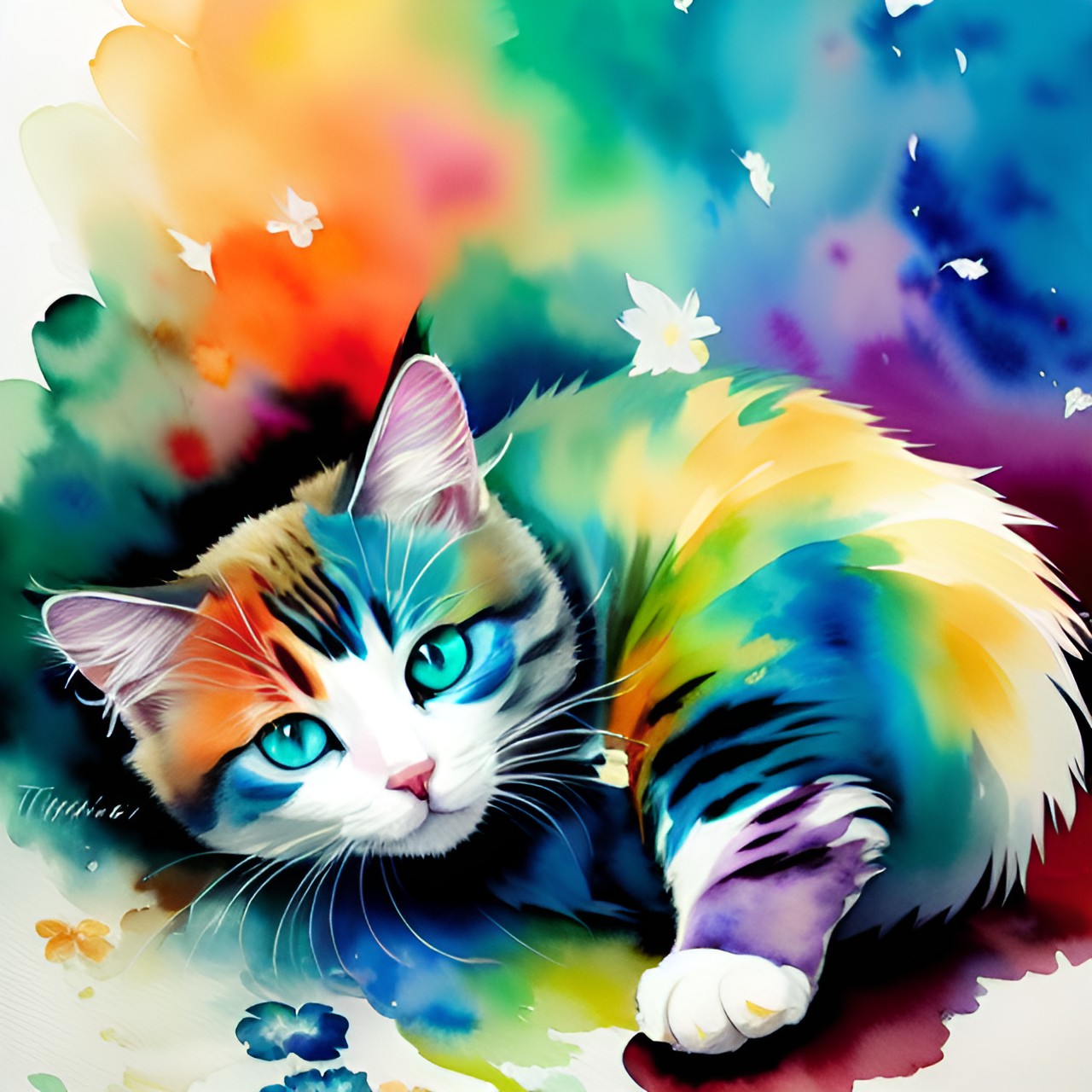 fluffy floral colorful cat preview