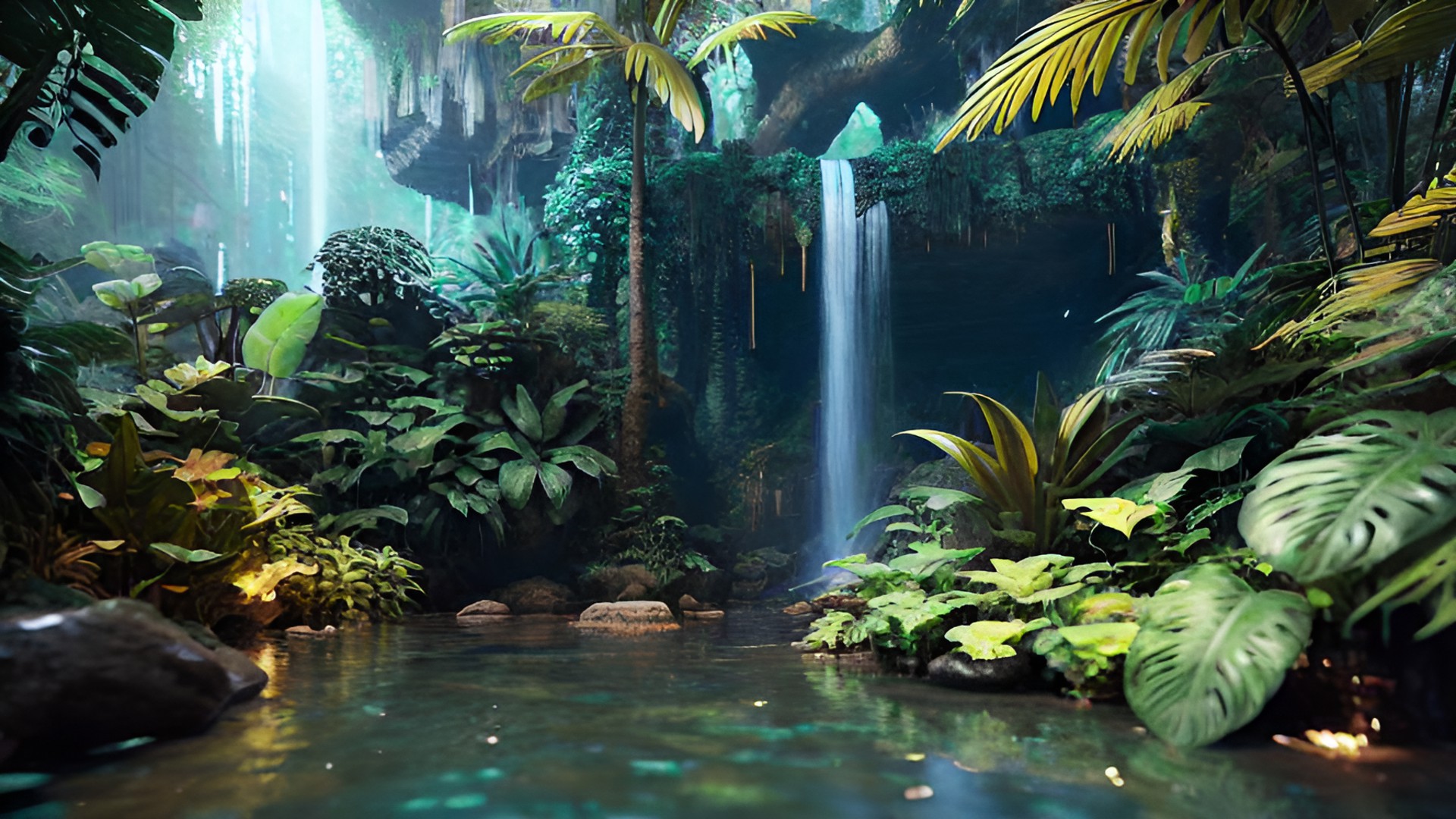 jungle room with waterfall preview