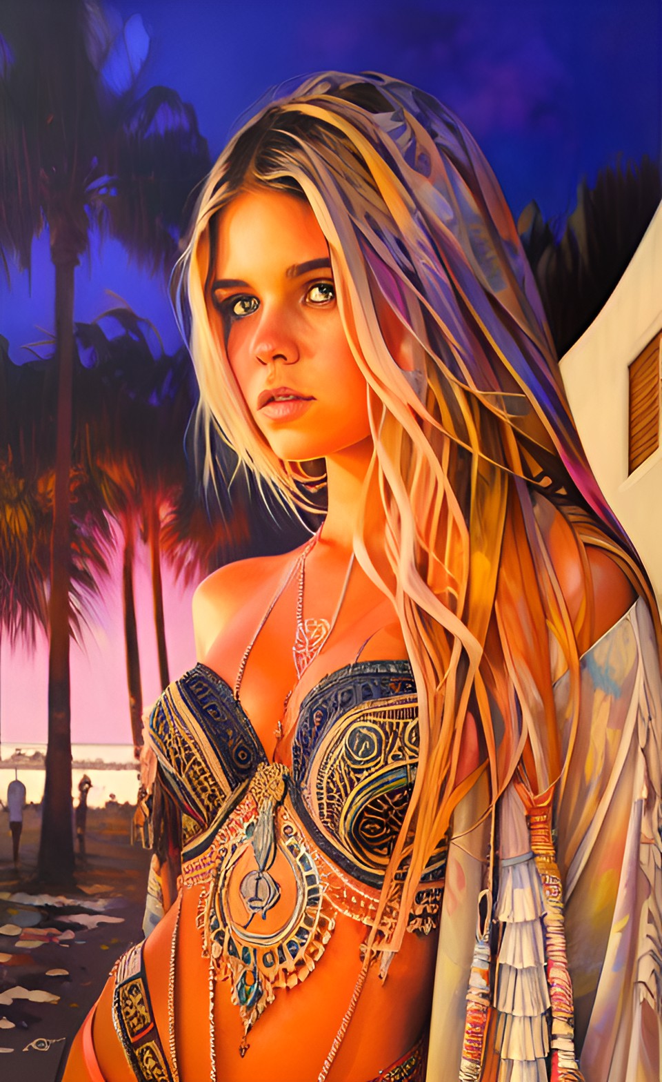 wide angle full view of chloe marshall beach body babe | intricate details, hyperrealism style preview