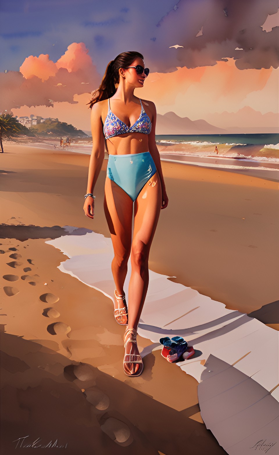 wide angle full view of chloe marshall beach body babe | intricate details, hyperrealism style preview